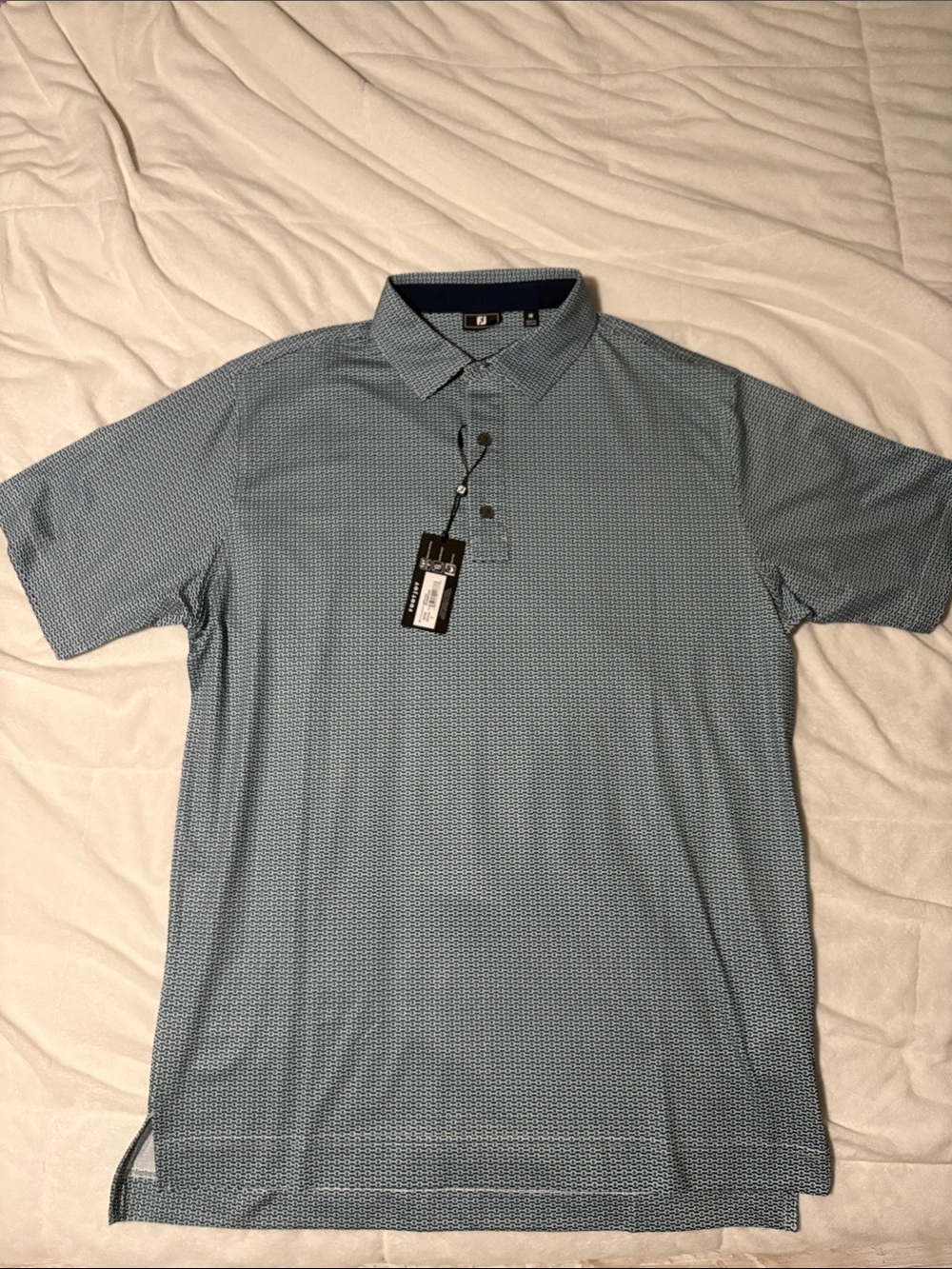 FootJoy Men's Geo-Print Short-Sleeve Polo in Light Blue